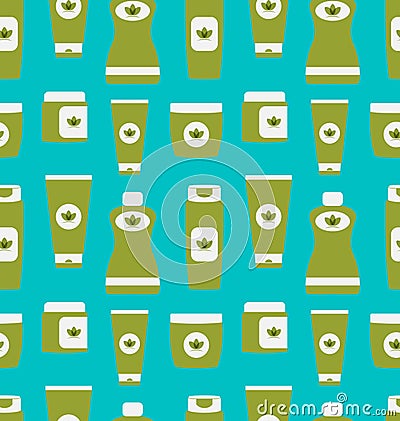 Seamless Pattern of Cosmetics Containers Vector Illustration