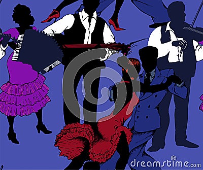 Seamless pattern. A couple dancing tango Stock Photo