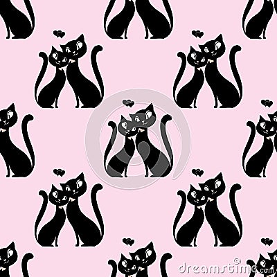 Seamless pattern Couple of lovers of cats Vector Illustration