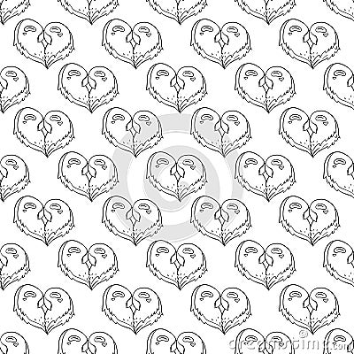 Seamless pattern with couple parrots in love hand drawn in doodle style Vector Illustration