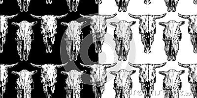 Seamless pattern with cow and bull skull Vector Illustration