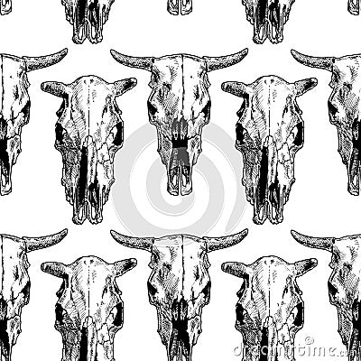 Seamless pattern with cow and bull skull Vector Illustration