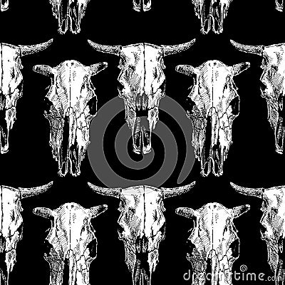 Seamless pattern with cow and bull skull Vector Illustration