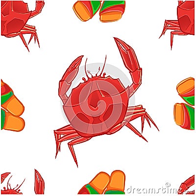 Seamless pattern crab and summer flip flops Vector Illustration