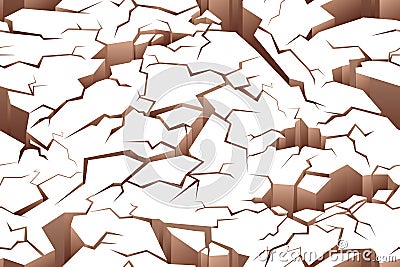 Seamless pattern of cracked ground texture with holes and fissures. Repeating broken earth background. Fractured land Vector Illustration