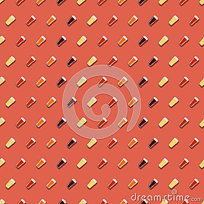 Seamless pattern with craft beer in pint nonic. Light beer, dark beer, ale, and lager in cartoon style. Beer day Vector Illustration