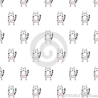 Doodle cute funny seamless pattern with phlegmatic cat Stock Photo