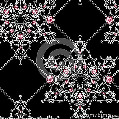 Seamless pattern with crossed silver chains and David star Stock Photo