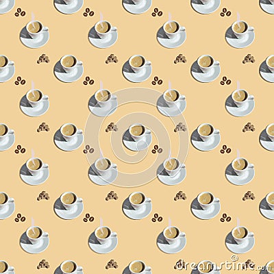 Seamless pattern with a cup of espresso coffee and a hill of cane sugar slices. Cafe, cuisine, menu Stock Photo