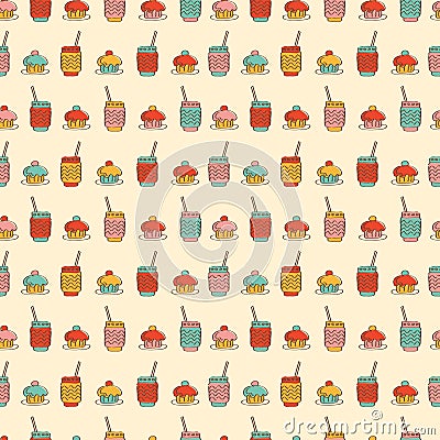 Seamless pattern with cupcake coffee or tea icons Vector Illustration