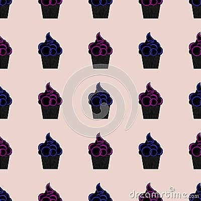 Seamless pattern with cupcakes pink and blue Vector Illustration