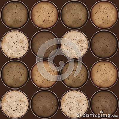 Seamless pattern with cups of different gourmet coffee Stock Photo