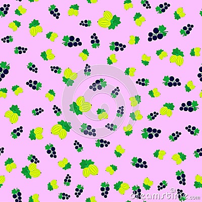 Seamless pattern of currant and gooseberries. Vector Illustration