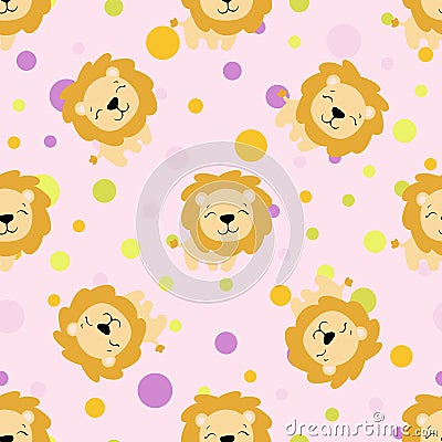 Seamless pattern with cute african lion Vector Illustration