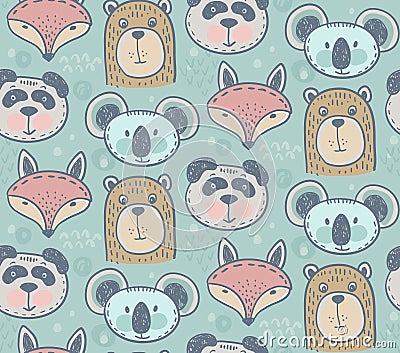 Seamless pattern with cute animals Vector Illustration