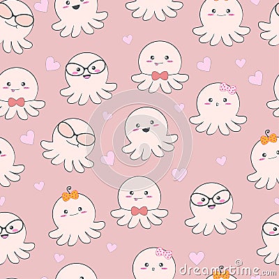 Seamless pattern cute baby octopus with love Vector Illustration