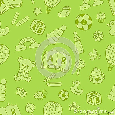 Seamless pattern with cute baby toys. Vector Illustration