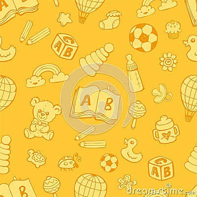 Seamless pattern with cute baby toys. Vector Illustration