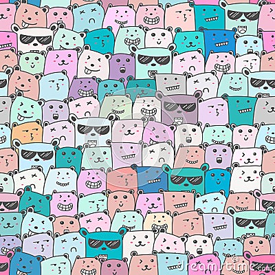 Seamless pattern with cute bear background, Cute bear doodle art for kids. Vector Illustration