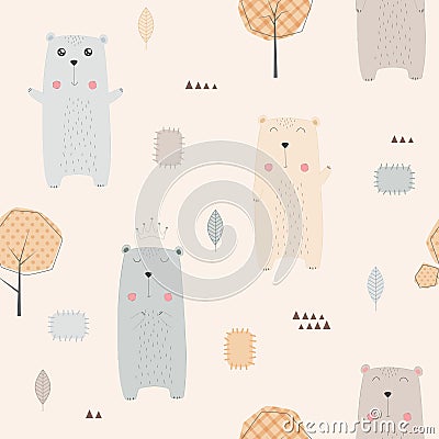 Seamless pattern with cute bears Vector Illustration