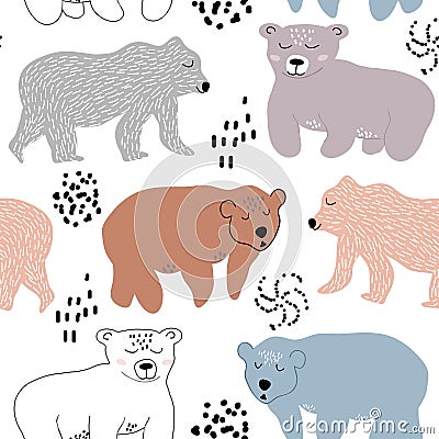 Seamless pattern with cute bears. vector illustration for fabric,textile,nursery decoration Vector Illustration