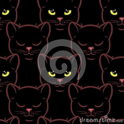 Seamless pattern with cute black cats Vector Illustration