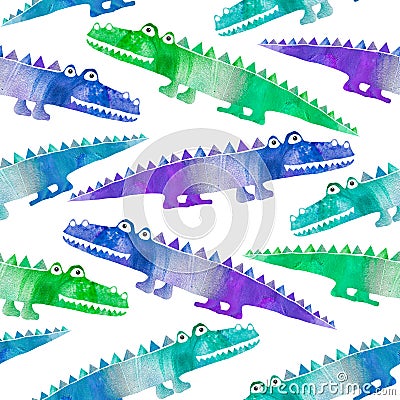 Seamless pattern with cute crocodiles Stock Photo