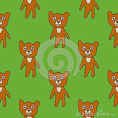 Cute cartoon bear in childlike doodle style seamless pattern. Vector Illustration