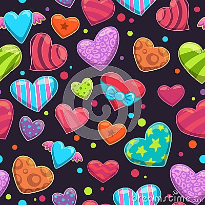 Seamless pattern with cute cartoon bright hearts Stock Photo