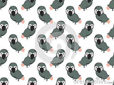Seamless pattern of cute cartoon characters gray parrots on a white background. Vector Illustration