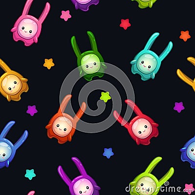 Seamless pattern with cute cartoon colorful aliens. Vector Illustration