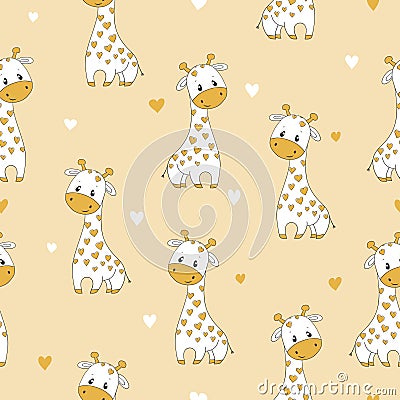 Seamless pattern with cute cartoon giraffe. Vector Illustration