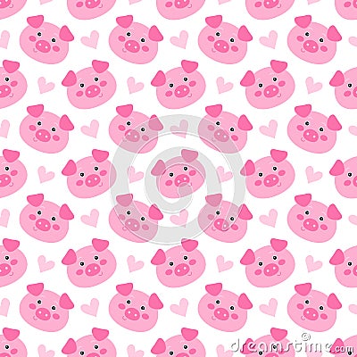 Seamless pattern with cute cartoon piglets Cartoon Illustration