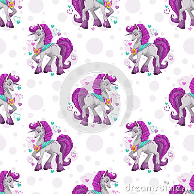 Seamless pattern with cute cartoon pretty fantasy unicorn Vector Illustration