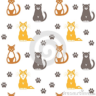 Seamless pattern with cute cats. Vector Illustration