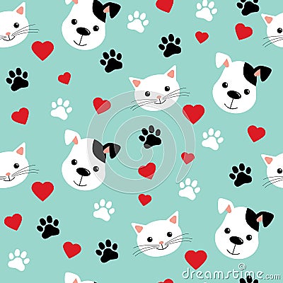 Seamless pattern with cute cats and dogs. Lovely vector illustration and design for fabrics, textile, wallpaper and Vector Illustration