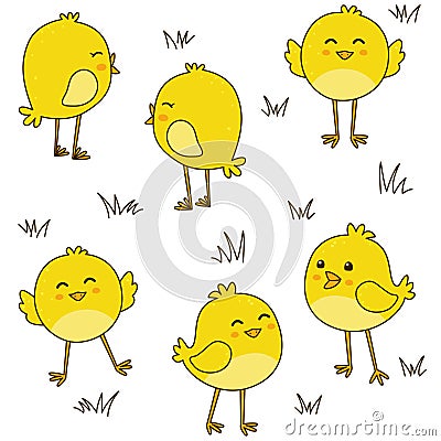 Seamless pattern with cute chickens Vector Illustration
