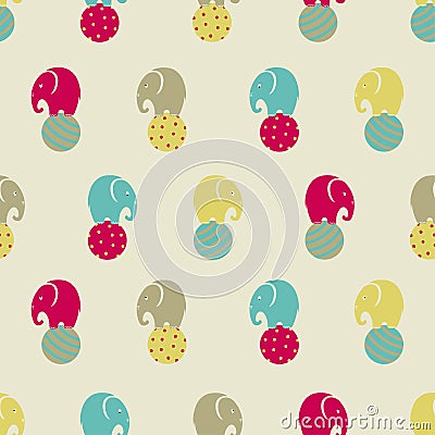 Seamless pattern with cute circus elephants on balls Vector Illustration