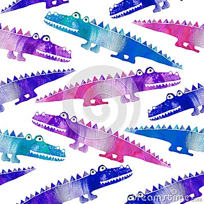 Seamless pattern with cute crocodiles Cartoon Illustration