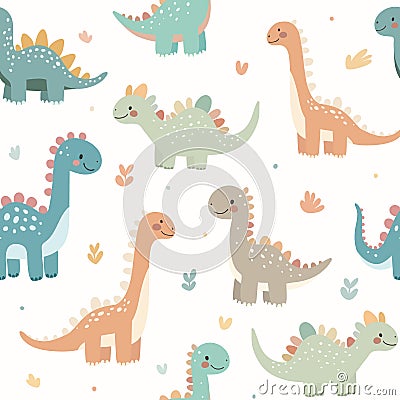 Seamless pattern of cute dinosaurs isolated on white Vector Illustration