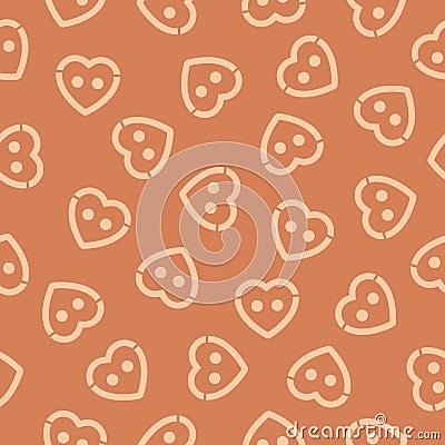 Seamless pattern with cute doodle beige heart shaped buttons on a soft cocoa color background Vector Illustration