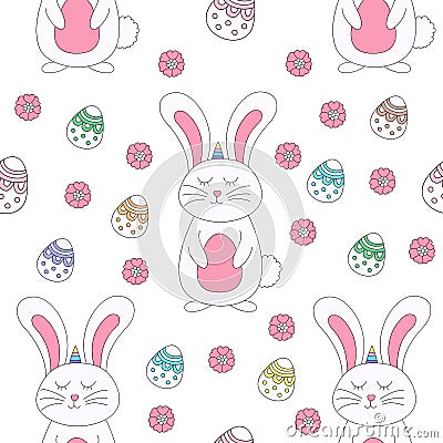 Seamless pattern cute easter cartoon hand drawn style. Vector Illustration