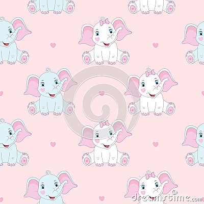 Seamless pattern with cute elephants. Baby print. Vector Illustration