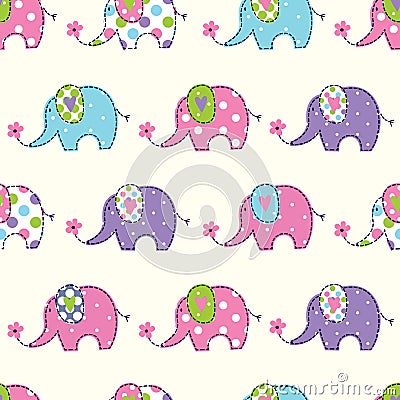 Seamless pattern with cute elephants Vector Illustration