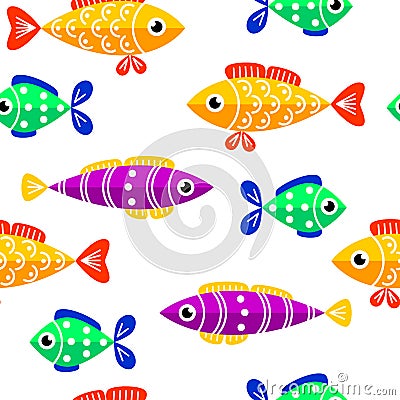 Seamless pattern of cute fish. Fish flat style vector background. Vector Illustration