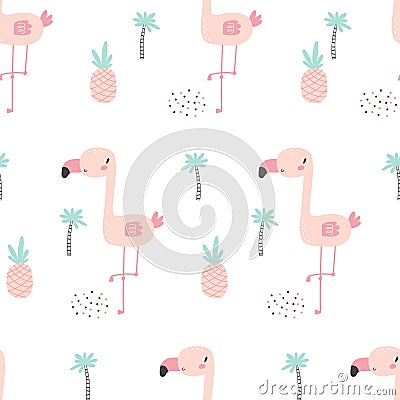 Seamless pattern with cute flamingos. Vector illustration Vector Illustration