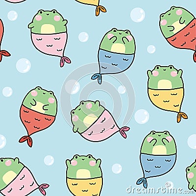 Seamless pattern of cute frog in mermaid costume in sea background.Funny reptile Vector Illustration