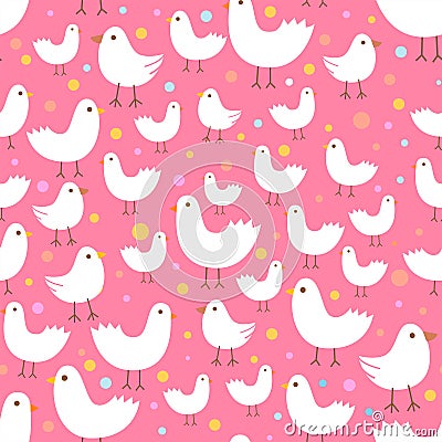 Seamless pattern with cute funny cartoon birds. Vector Illustration