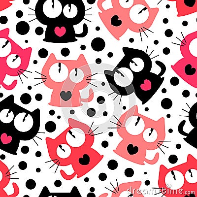 Seamless pattern with cute funny cartoon cats Vector Illustration