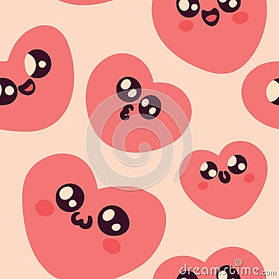 Seamless pattern with cute funny hearts. Vector. Vector Illustration